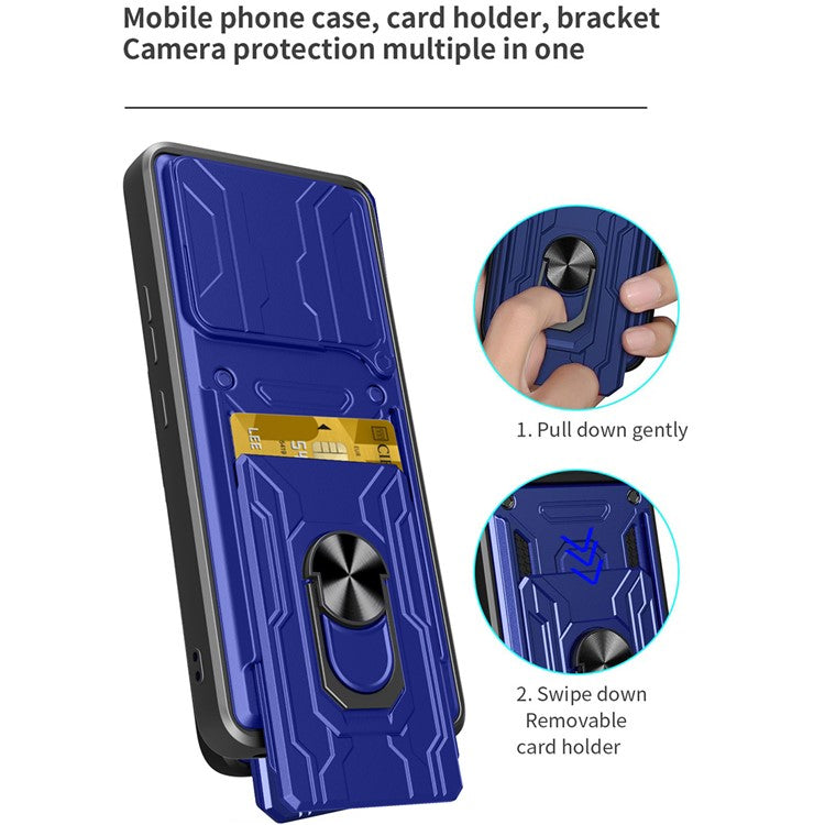 For Xiaomi Redmi Note 14 4G (164.84mm) Case PC + TPU Kickstand Phone Back Cover with Camera Slider - Sapphire