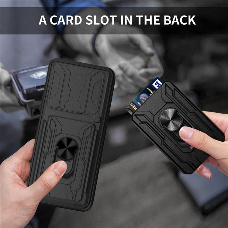 For Xiaomi Redmi Note 14 4G (164.84mm) Case PC + TPU Kickstand Phone Back Cover with Camera Slider - Sapphire