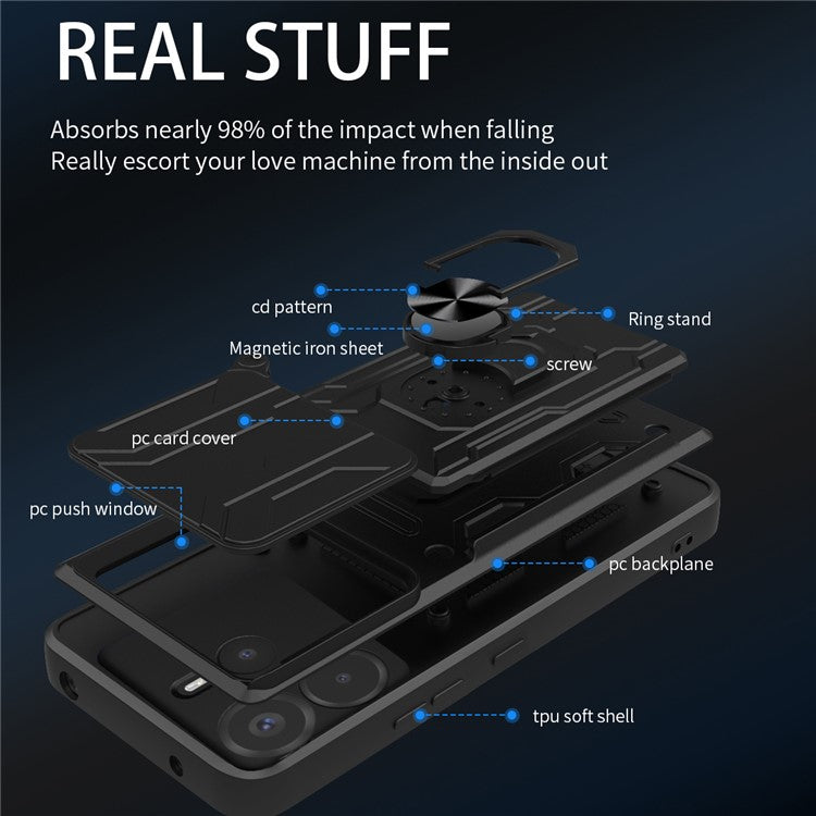 For Xiaomi Redmi Note 14 4G (164.84mm) Case PC + TPU Kickstand Phone Back Cover with Camera Slider - Sapphire