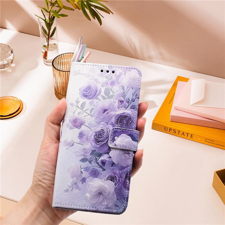 YX-2501 For Motorola Edge 40 Neo 5G Case Pattern Printing PU Leather Wallet Phone Cover with Lanyard - Purple Rose