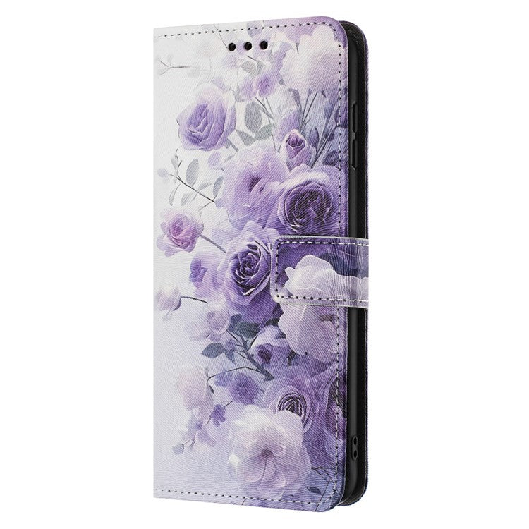 YX-2501 For Motorola Edge 40 Neo 5G Case Pattern Printing PU Leather Wallet Phone Cover with Lanyard - Purple Rose