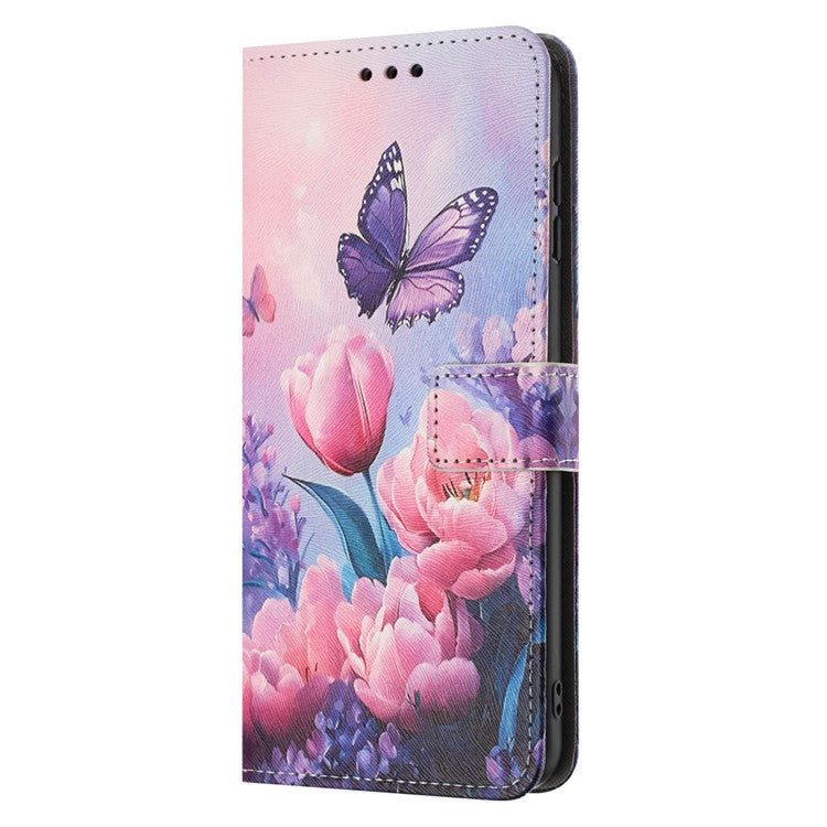 YX-2501 For Motorola Edge 40 Neo 5G Case Pattern Printing PU Leather Wallet Phone Cover with Lanyard - Pink Flower Butterfly