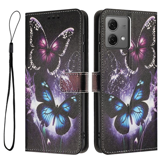 YX-2501 For Motorola Edge 40 Neo 5G Case Pattern Printing PU Leather Wallet Phone Cover with Lanyard - Two Butterflies