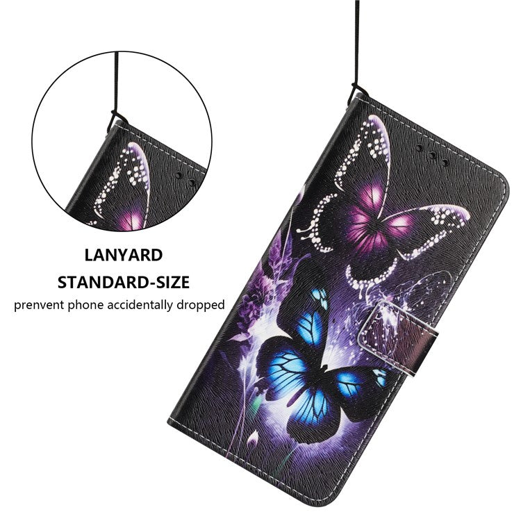 YX-2501 For Motorola Edge 40 Neo 5G Case Pattern Printing PU Leather Wallet Phone Cover with Lanyard - Two Butterflies