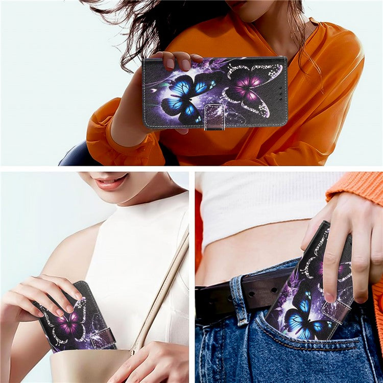 YX-2501 For Motorola Edge 40 Neo 5G Case Pattern Printing PU Leather Wallet Phone Cover with Lanyard - Two Butterflies