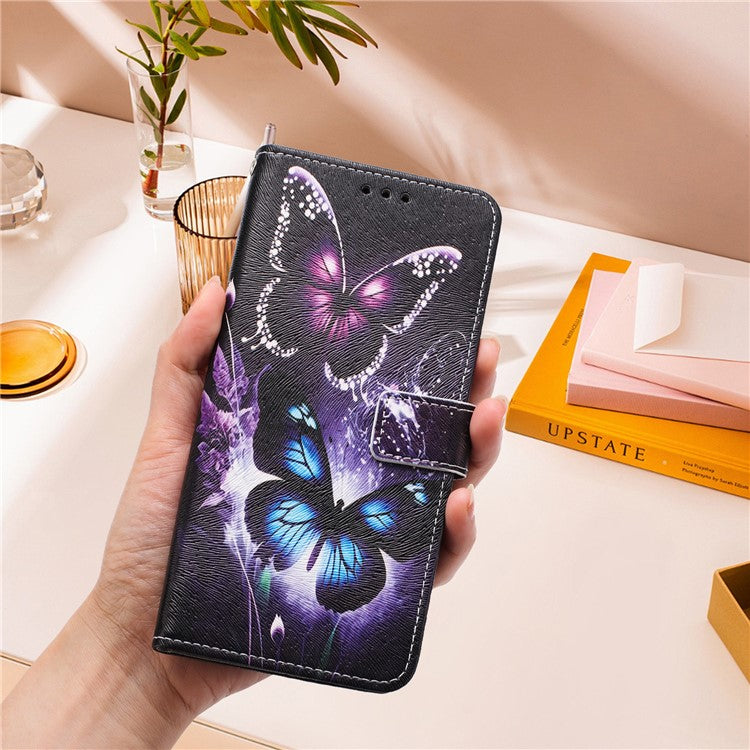 YX-2501 For Motorola Edge 40 Neo 5G Case Pattern Printing PU Leather Wallet Phone Cover with Lanyard - Two Butterflies