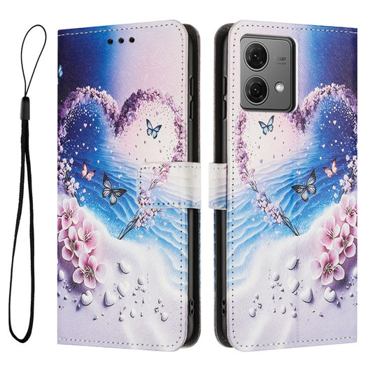 YX-2501 For Motorola Edge 40 Neo 5G Case Pattern Printing PU Leather Wallet Phone Cover with Lanyard - Heart Butterfly