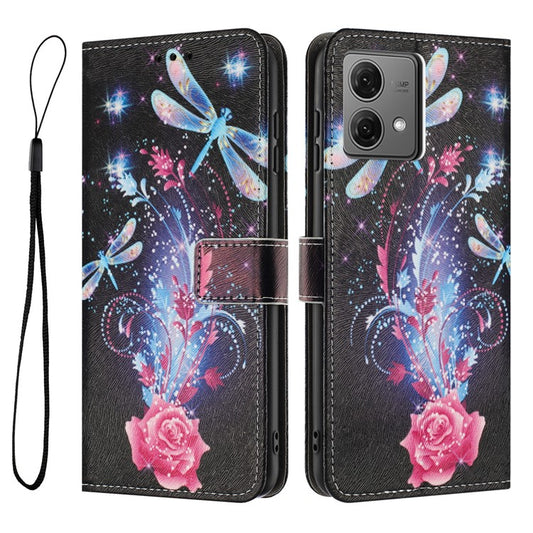 YX-2501 For Motorola Edge 40 Neo 5G Case Pattern Printing PU Leather Wallet Phone Cover with Lanyard - Dragonfly