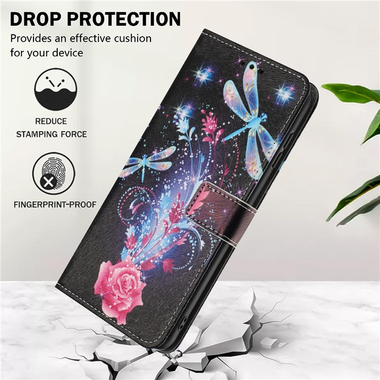 YX-2501 For Motorola Edge 40 Neo 5G Case Pattern Printing PU Leather Wallet Phone Cover with Lanyard - Dragonfly