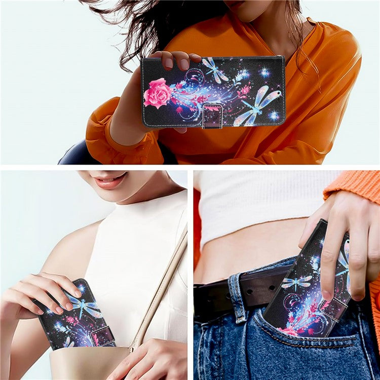 YX-2501 For Motorola Edge 40 Neo 5G Case Pattern Printing PU Leather Wallet Phone Cover with Lanyard - Dragonfly