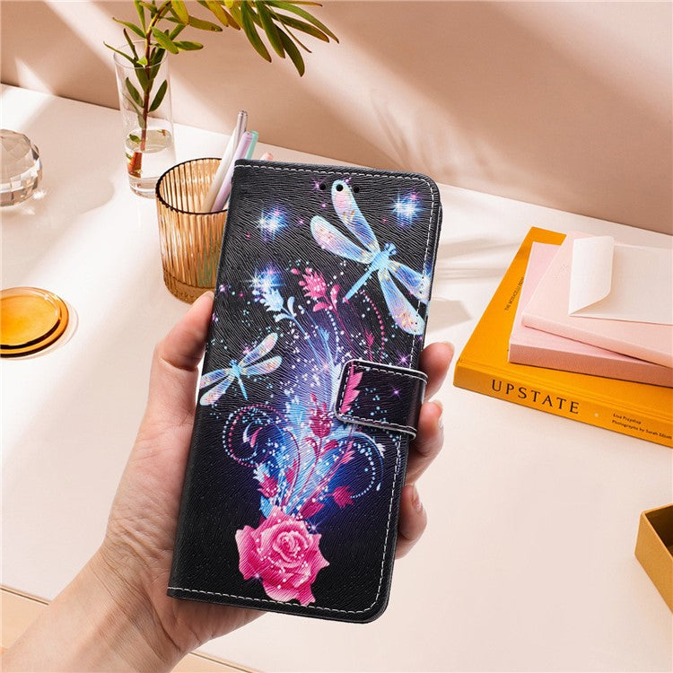 YX-2501 For Motorola Edge 40 Neo 5G Case Pattern Printing PU Leather Wallet Phone Cover with Lanyard - Dragonfly