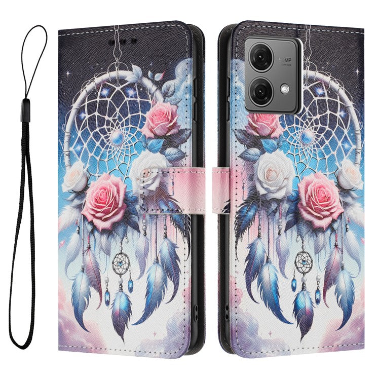 YX-2501 For Motorola Edge 40 Neo 5G Case Pattern Printing PU Leather Wallet Phone Cover with Lanyard - Flower Wind Chime