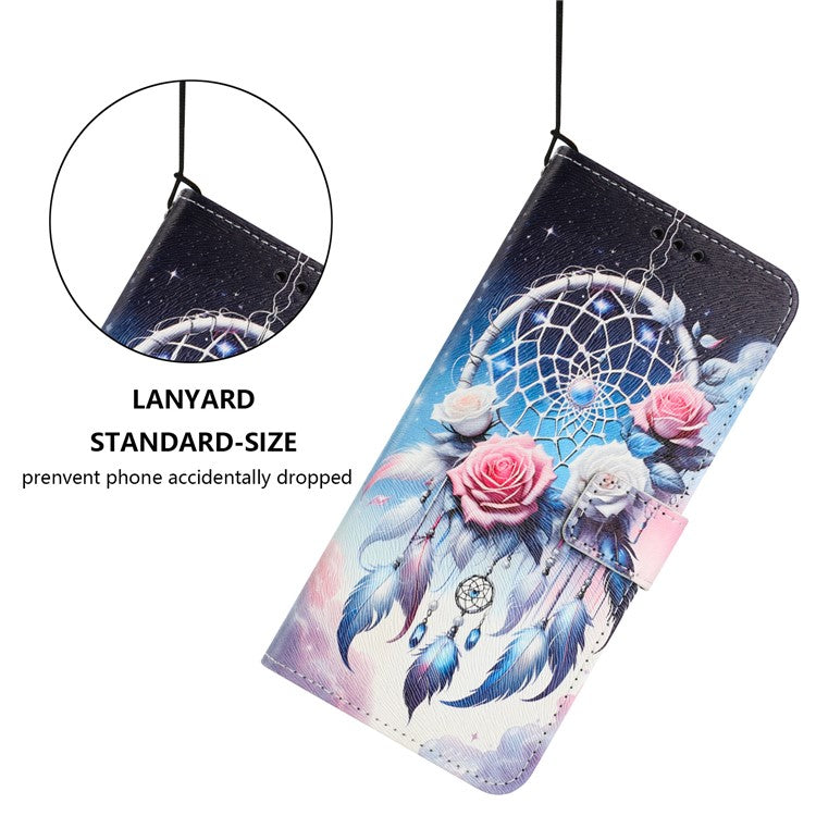 YX-2501 For Motorola Edge 40 Neo 5G Case Pattern Printing PU Leather Wallet Phone Cover with Lanyard - Flower Wind Chime