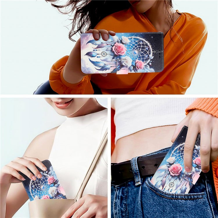 YX-2501 For Motorola Edge 40 Neo 5G Case Pattern Printing PU Leather Wallet Phone Cover with Lanyard - Flower Wind Chime