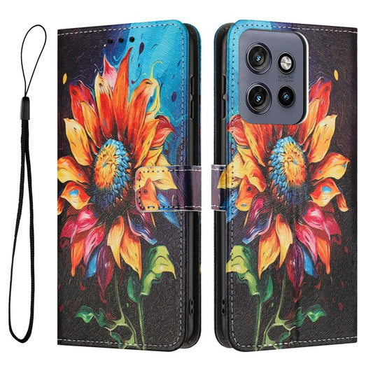 YX-2501 Leather Case For Motorola Moto S50 5G  /  Edge 50 Neo 5G  /  ThinkPhone 25 5G Pattern Printing Wallet Phone Cover - Sunflower