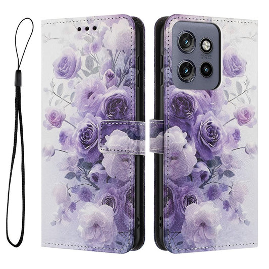 YX-2501 Leather Case For Motorola Moto S50 5G  /  Edge 50 Neo 5G  /  ThinkPhone 25 5G Pattern Printing Wallet Phone Cover - Purple Rose