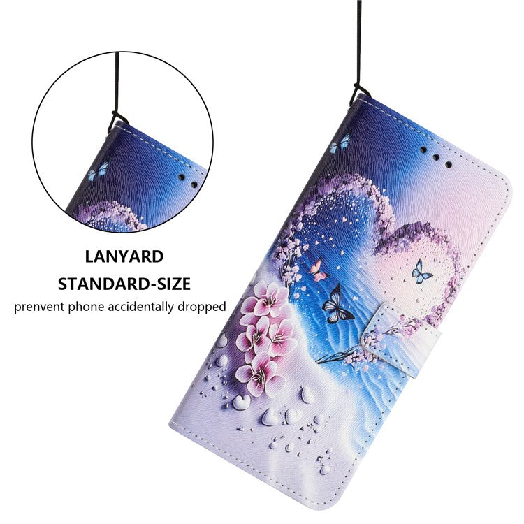 YX-2501 For Xiaomi Redmi Note 14 5G Case Pattern Printing PU Leather Wallet Phone Cover with Lanyard - Heart Butterfly