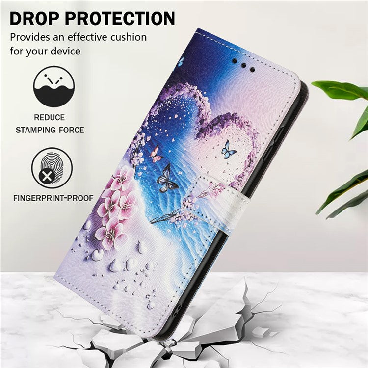 YX-2501 For Xiaomi Redmi Note 14 5G Case Pattern Printing PU Leather Wallet Phone Cover with Lanyard - Heart Butterfly