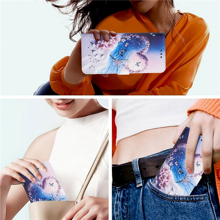 YX-2501 For Xiaomi Redmi Note 14 5G Case Pattern Printing PU Leather Wallet Phone Cover with Lanyard - Heart Butterfly