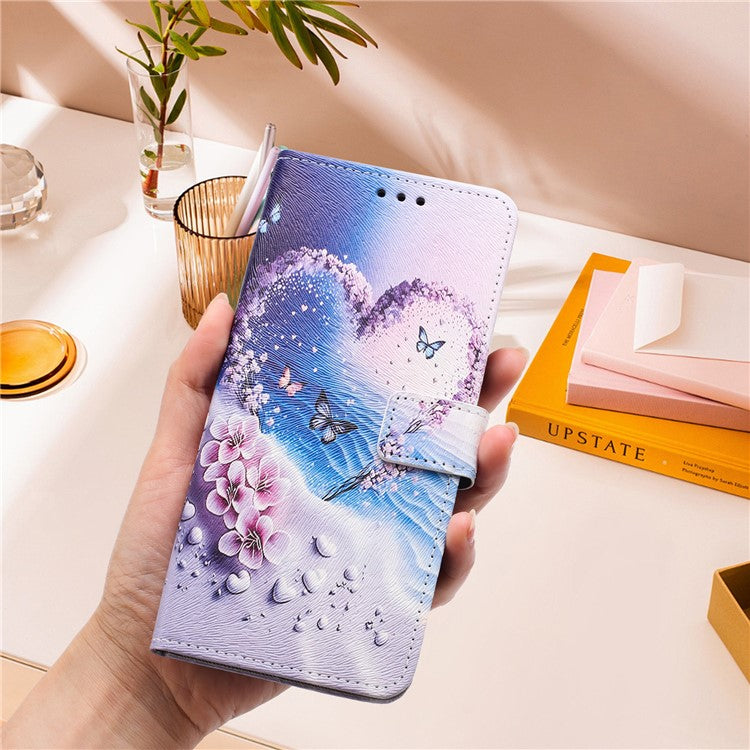 YX-2501 For Xiaomi Redmi Note 14 5G Case Pattern Printing PU Leather Wallet Phone Cover with Lanyard - Heart Butterfly