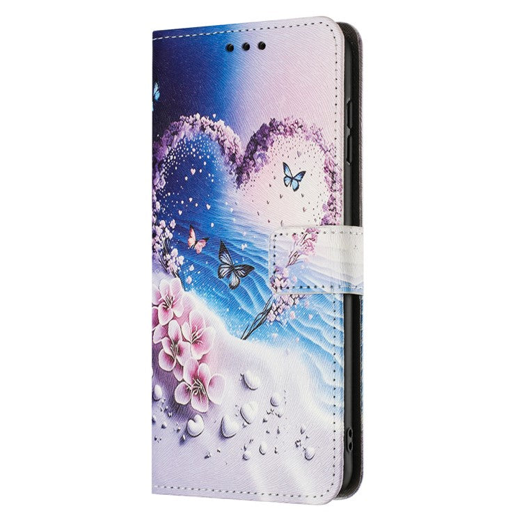 YX-2501 For Xiaomi Redmi Note 14 5G Case Pattern Printing PU Leather Wallet Phone Cover with Lanyard - Heart Butterfly
