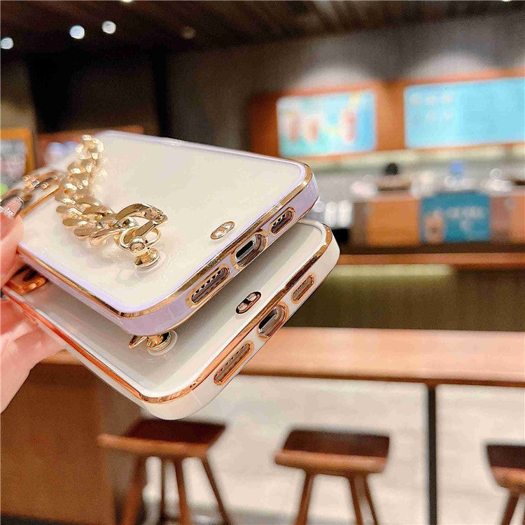 Hand Chain Design Back Case for iPhone 14 Pro Max, Dual Color Electroplating Soft TPU Protective Cover - Purple
