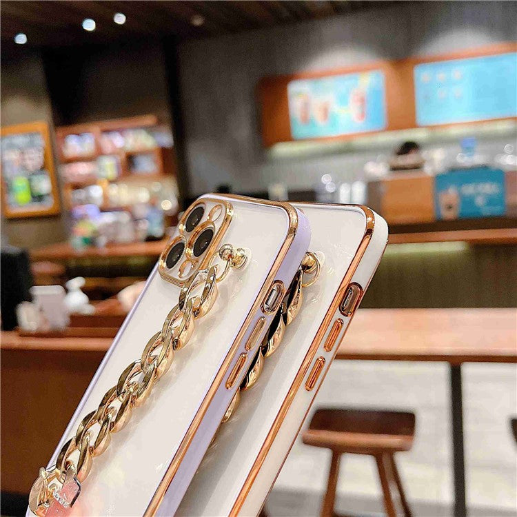 Hand Chain Design Back Case for iPhone 14 Pro Max, Dual Color Electroplating Soft TPU Protective Cover - Purple