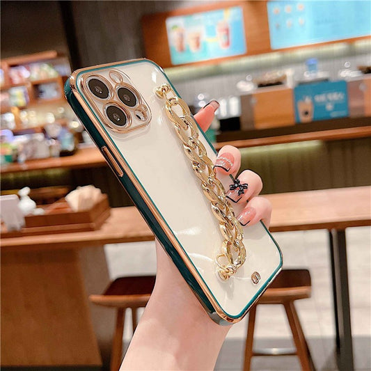 TPU Protective Case for iPhone 14 Pro, Dual Color Electroplating Anti-scratch Cover with Hand Chain - Blackish Green
