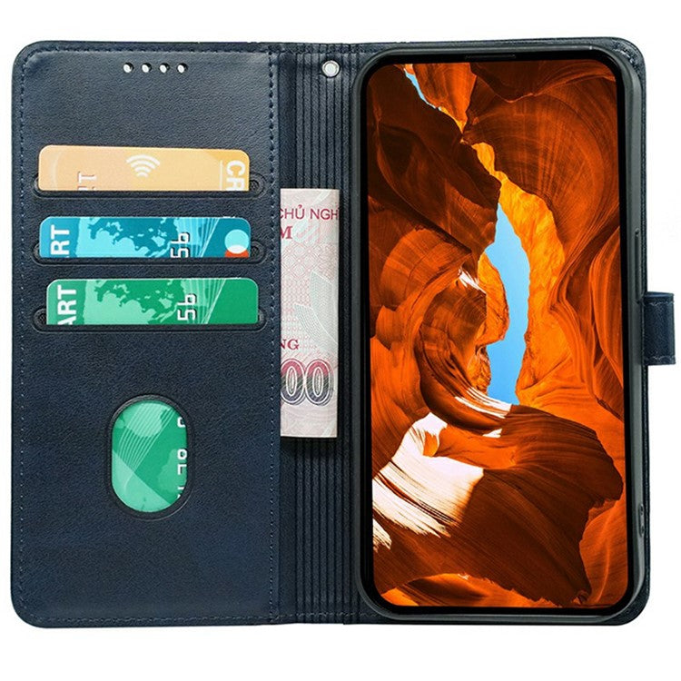 For Xiaomi Redmi Note 14 4G (164.84mm) Case Calf Texture Leather Stand Book Style Phone Cover - Blue