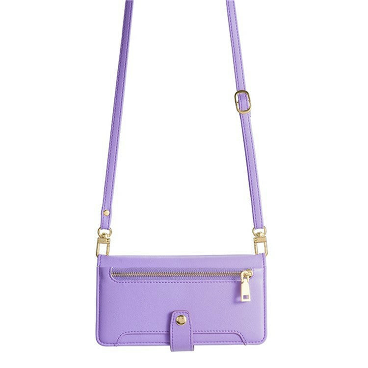 For Motorola Moto G35 5G Leather Case Zipper Pocket Wallet Phone Cover with 2 Straps - Purple