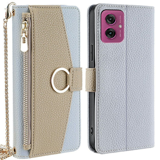 For Motorola Moto G55 5G Case Mirror Wallet Leather Phone Cover with Chain Shoulder Strap - Blue