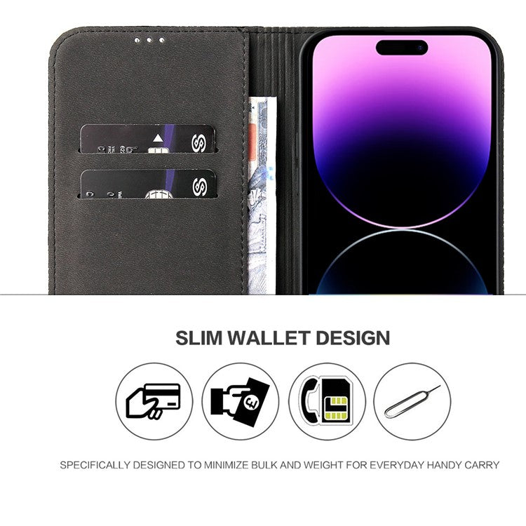 Anti-fall Phone Case For iPhone 14 Pro, Top Layer Cowhide Leather Crocodile Texture Cell Phone Wallet Cover with Foldable Stand - Black