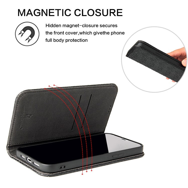 Anti-fall Phone Case For iPhone 14 Pro, Top Layer Cowhide Leather Crocodile Texture Cell Phone Wallet Cover with Foldable Stand - Black