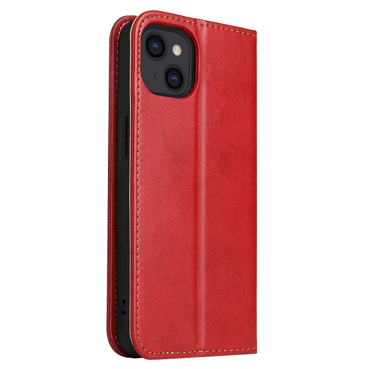 FIERRE SHANN for iPhone 14 Plus Anti-fall Phone Case Stand Auto-absorbed Magnetic Closure PU Leather Protective Phone Wallet Cover - Red