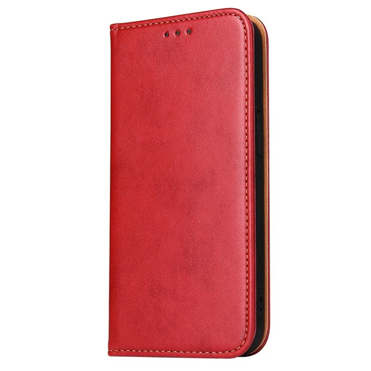 FIERRE SHANN for iPhone 14 Plus Anti-fall Phone Case Stand Auto-absorbed Magnetic Closure PU Leather Protective Phone Wallet Cover - Red