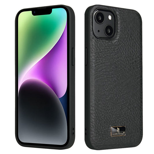 FIERRE SHANN For iPhone 14 Plus Hardware Decor Slim Phone Case Drop-proof PU Leather Coated TPU Cover - Elephant Pattern