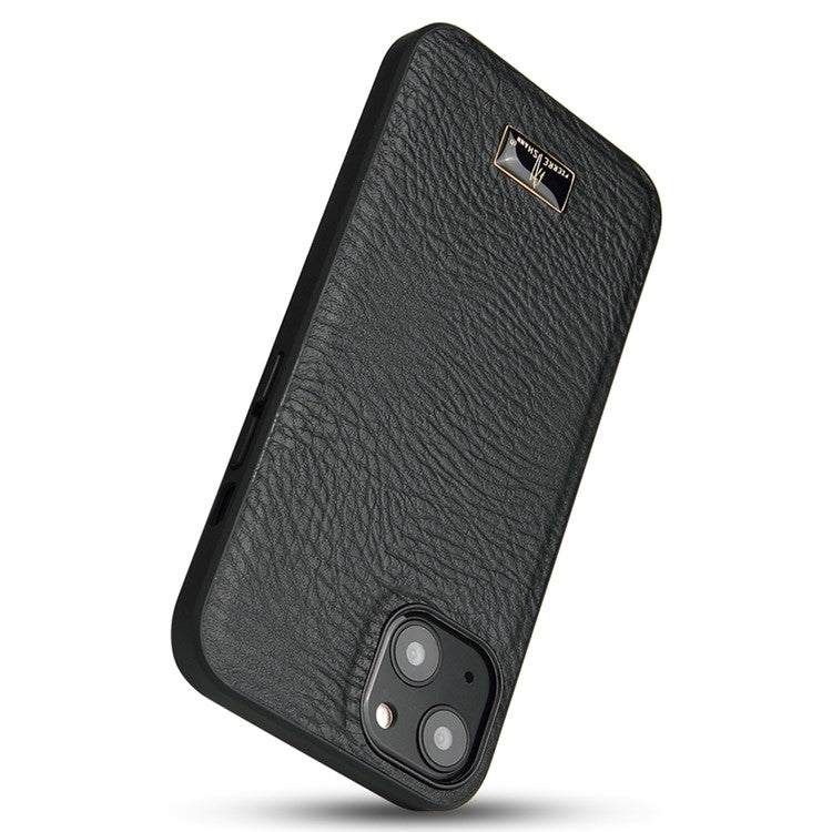 FIERRE SHANN For iPhone 14 Plus Hardware Decor Slim Phone Case Drop-proof PU Leather Coated TPU Cover - Elephant Pattern