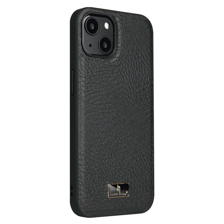 FIERRE SHANN For iPhone 14 Plus Hardware Decor Slim Phone Case Drop-proof PU Leather Coated TPU Cover - Elephant Pattern