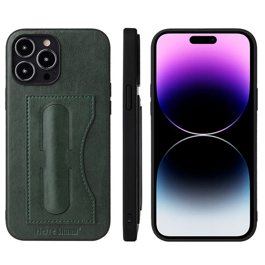 Protective Case for iPhone 14 Pro Max PU Leather TPU Phone Case Anti-Fall Phone Cover with Card Holder / Kickstand - Green
