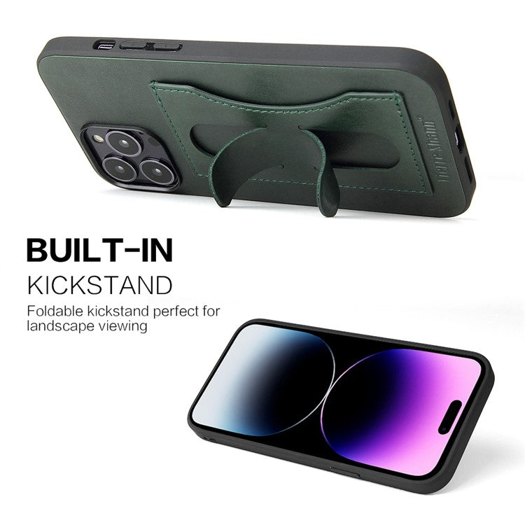 Protective Case for iPhone 14 Pro Max PU Leather TPU Phone Case Anti-Fall Phone Cover with Card Holder / Kickstand - Green