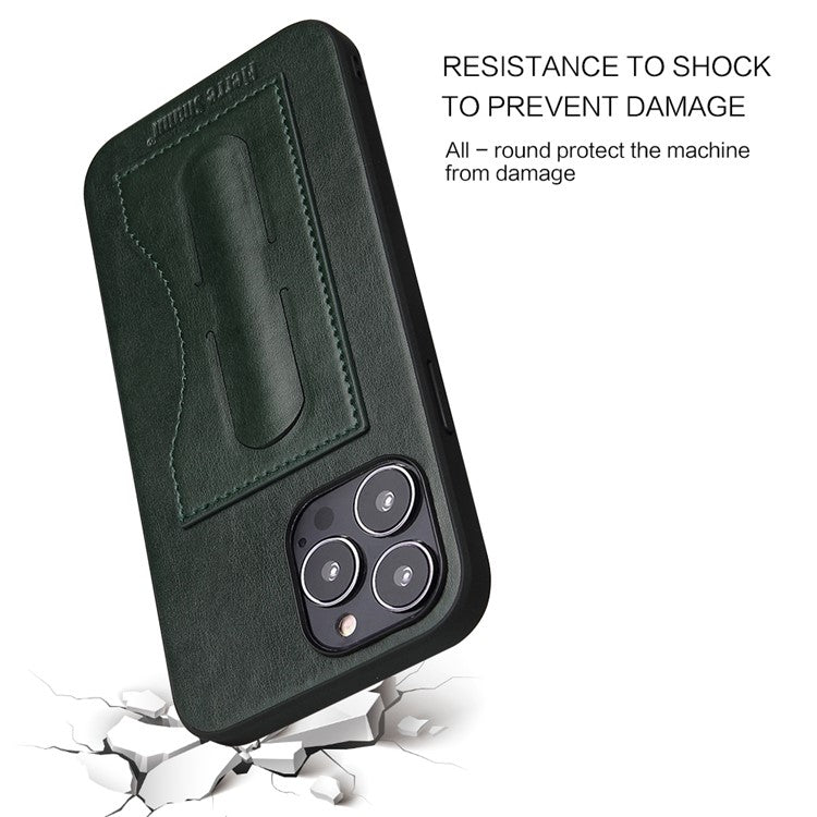 Protective Case for iPhone 14 Pro Max PU Leather TPU Phone Case Anti-Fall Phone Cover with Card Holder / Kickstand - Green