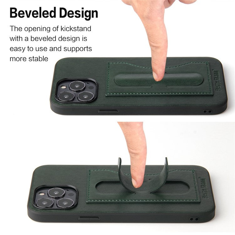Protective Case for iPhone 14 Pro Max PU Leather TPU Phone Case Anti-Fall Phone Cover with Card Holder / Kickstand - Green