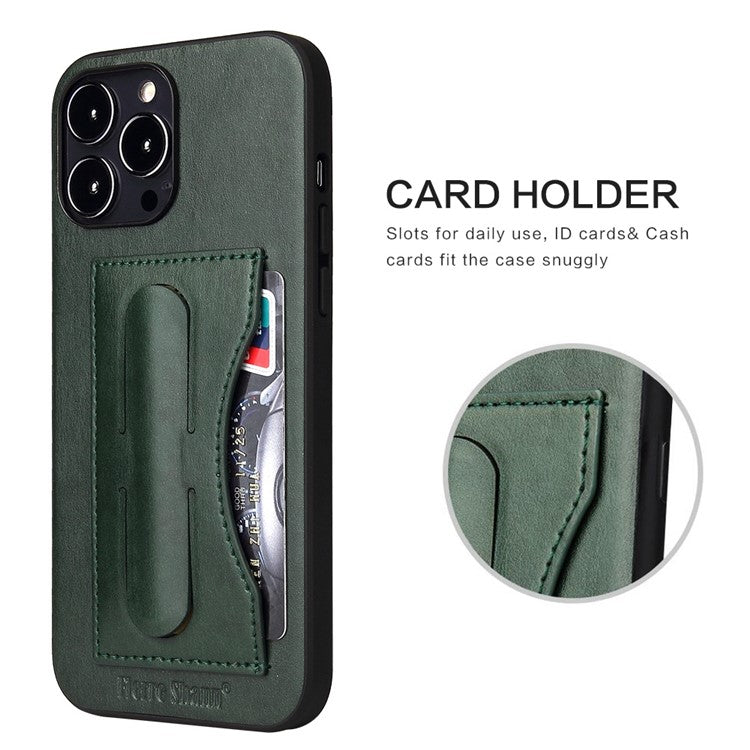 Protective Case for iPhone 14 Pro Max PU Leather TPU Phone Case Anti-Fall Phone Cover with Card Holder / Kickstand - Green