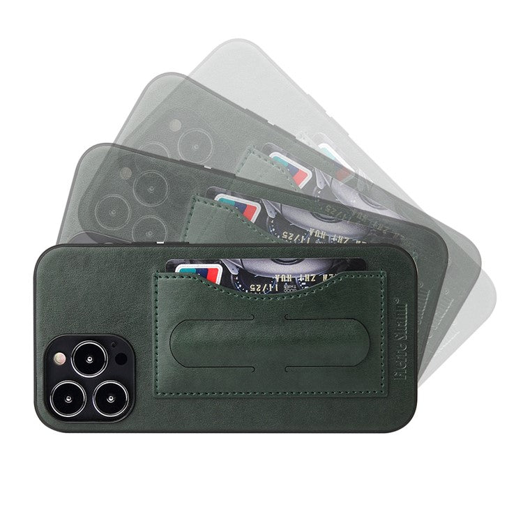 Protective Case for iPhone 14 Pro Max PU Leather TPU Phone Case Anti-Fall Phone Cover with Card Holder / Kickstand - Green
