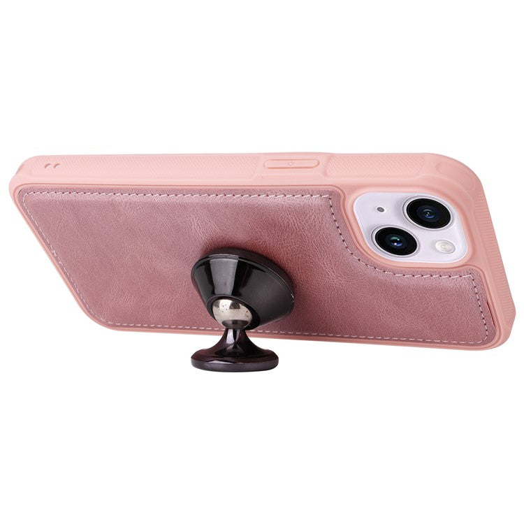 KT Multi-functional Series-3 For iPhone 14 Zipper Pocket Phone Cover Retro PU Leather Detachable Inner TPU Stand Phone Case Magnetic Closure Wallet Cash Pouch - Rose Gold