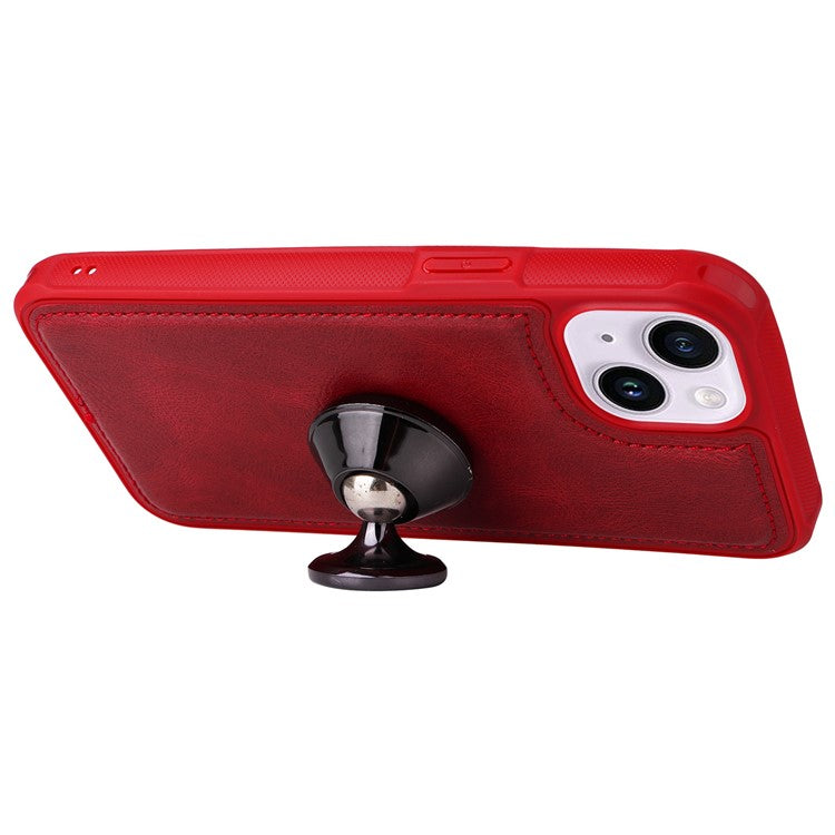 KT Multi-functional Series-3 For iPhone 14 Zipper Pocket Phone Cover Retro PU Leather Detachable Inner TPU Stand Phone Case Magnetic Closure Wallet Cash Pouch - Red