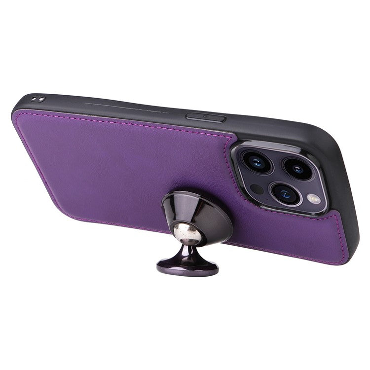 KT Leather Series-3 for iPhone 14 Pro Max Magnetic Detachable Wallet Phone Case Solid Color PU Leather Stand Shockproof Wrist Strap Removable Flip Protective Cover - Purple