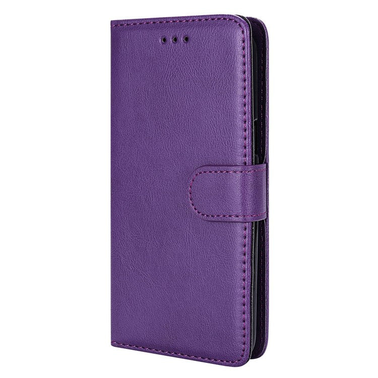 KT Leather Series-3 for iPhone 14 Pro Max Magnetic Detachable Wallet Phone Case Solid Color PU Leather Stand Shockproof Wrist Strap Removable Flip Protective Cover - Purple