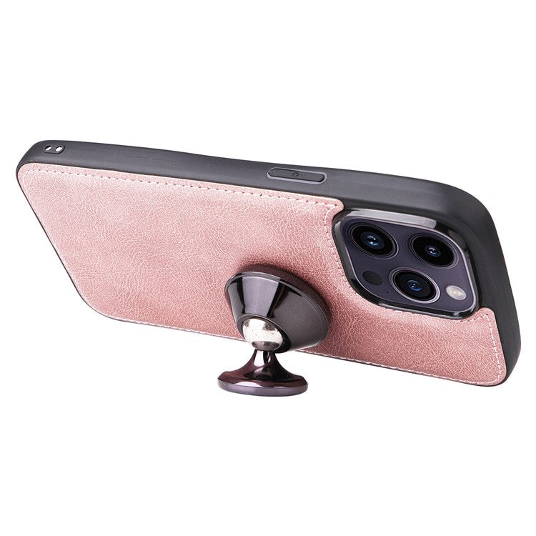 KT Leather Series-3 for iPhone 14 Pro Max Magnetic Detachable Wallet Phone Case Solid Color PU Leather Stand Shockproof Wrist Strap Removable Flip Protective Cover - Rose Gold