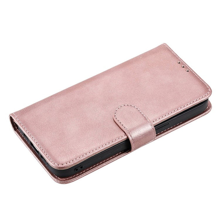 KT Leather Series-3 for iPhone 14 Pro Max Magnetic Detachable Wallet Phone Case Solid Color PU Leather Stand Shockproof Wrist Strap Removable Flip Protective Cover - Rose Gold
